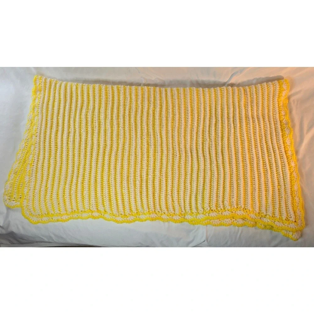 Handmade Crochet Baby Receiving Blanket Pair Yellow 36
